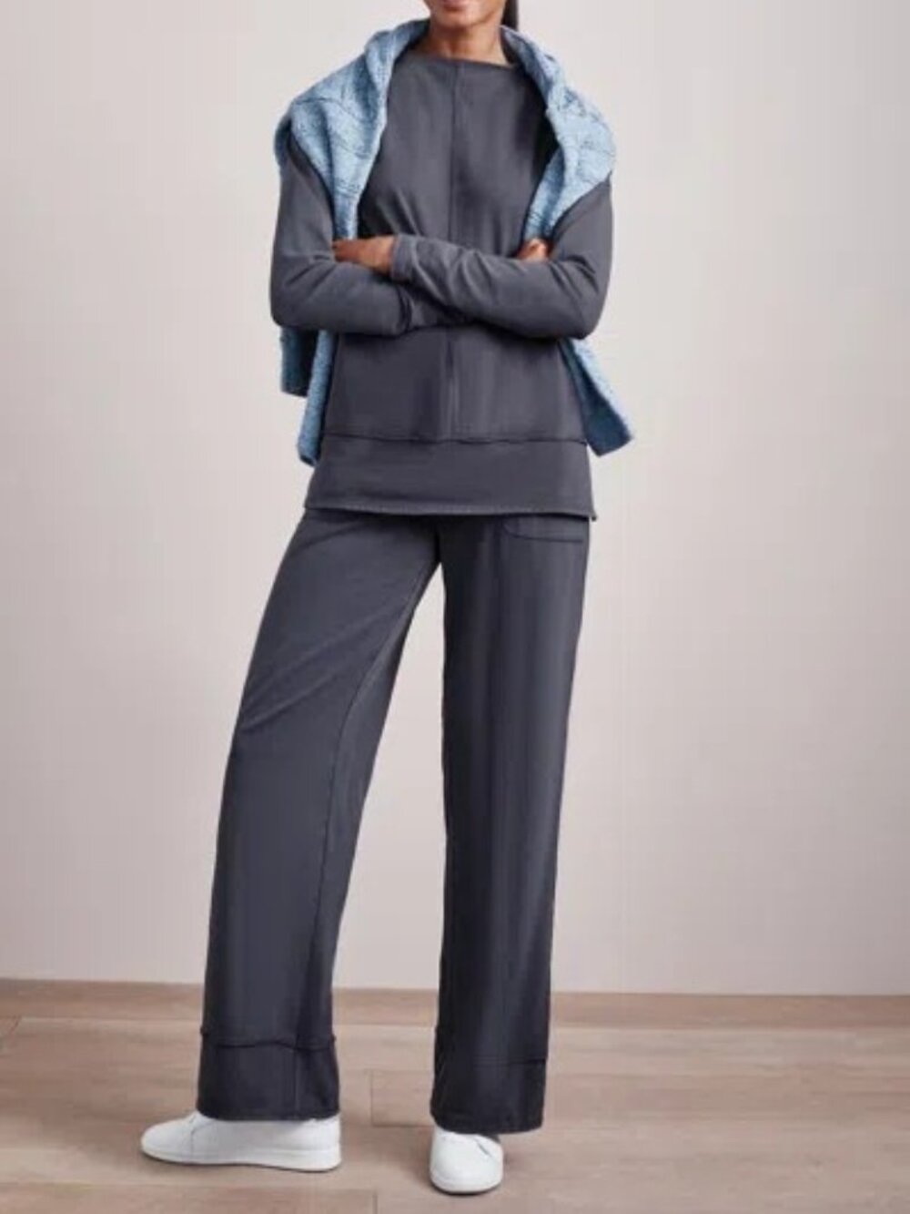 Pure Jill French Terry Wide Leg Pant Relax Lounge Pull On Travel Errands Blue 2X
